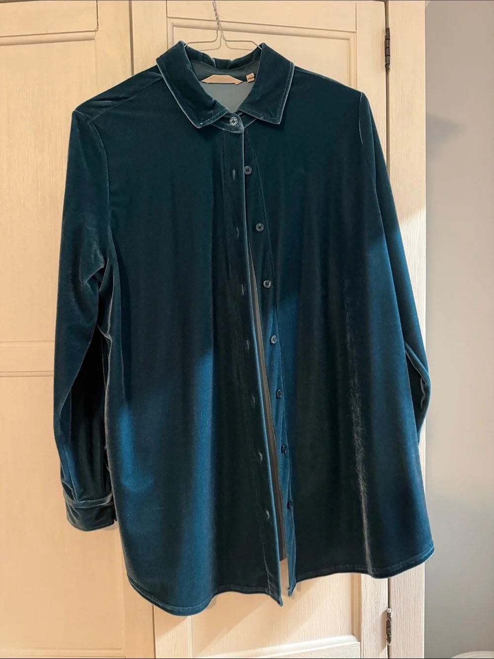 Women’s Velvet Button-Up Blouse Tunic in Teal